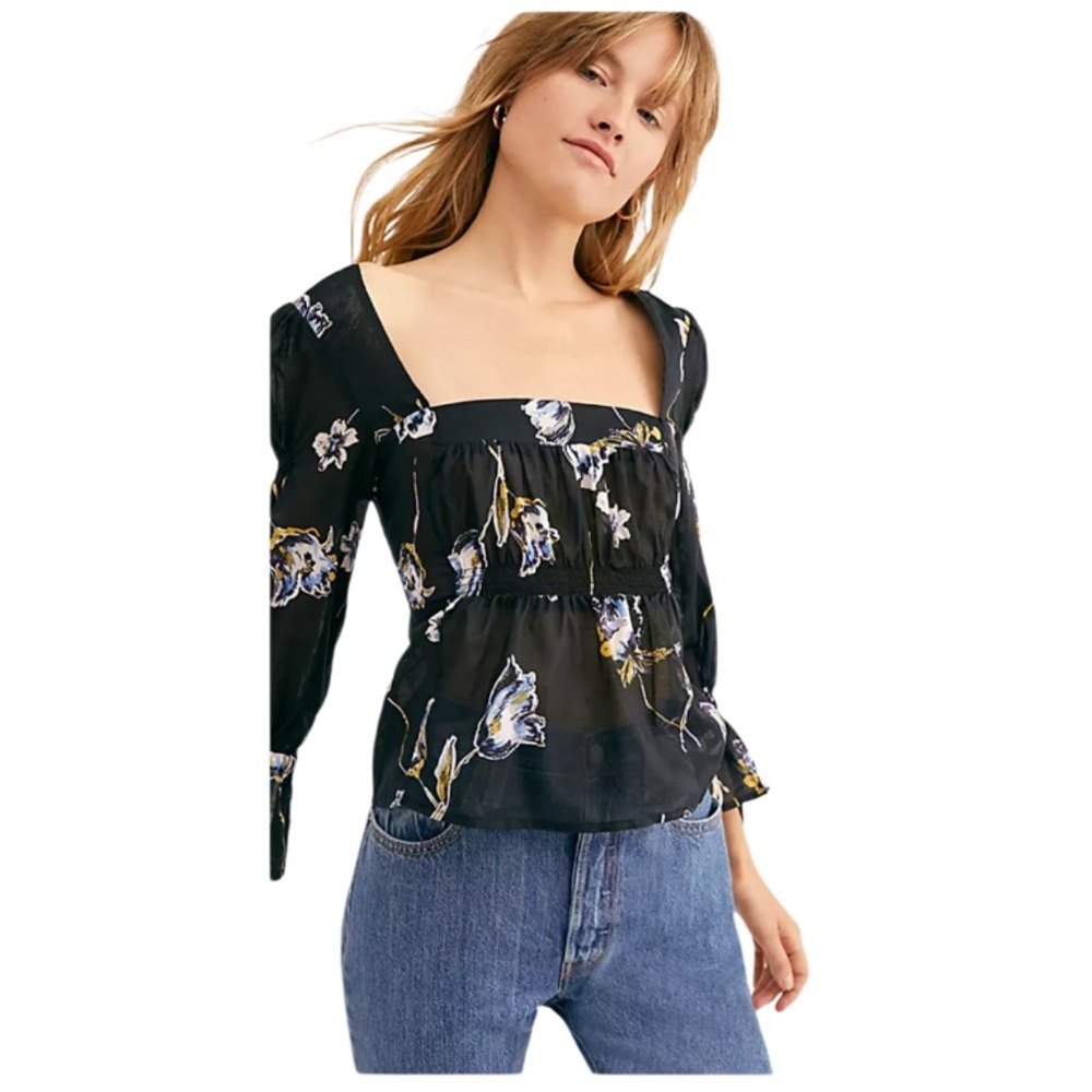 Free People Cherish The Light Floral Printed Blouse
